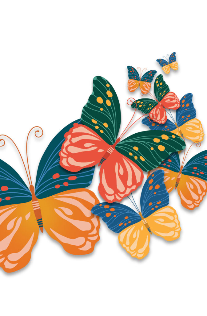 Stylized illustration of multiple butterflies